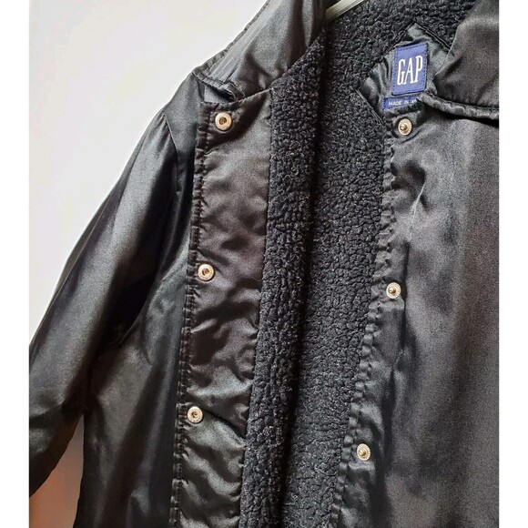 GAP Men's Bomber Sherpa Blk Coach Jacket Sz M Snap Closure‎ Buttons Slat Pockets - Picture 6 of 16